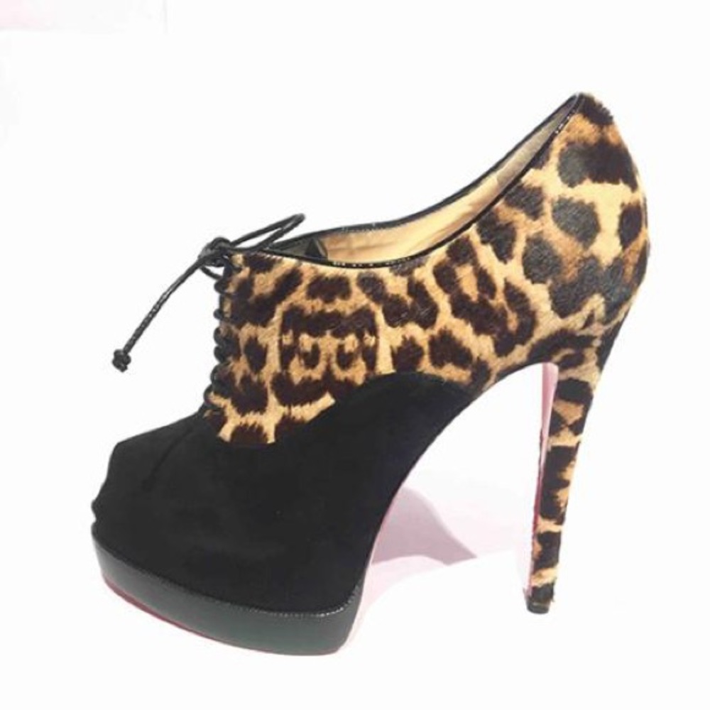 Christian Louboutin Black Suede & Leopard Print Lace-Up Platform Heels